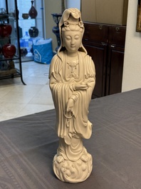 Three Chinese Dehua blanc de Chine figures of Guanyin and Weituo, He Chaozong 何朝宗 and Dehua 德化 marks, 20th C.