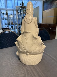 Three Chinese Dehua blanc de Chine figures of Guanyin and Weituo, He Chaozong 何朝宗 and Dehua 德化 marks, 20th C.