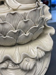 Three Chinese Dehua blanc de Chine figures of Guanyin and Weituo, He Chaozong 何朝宗 and Dehua 德化 marks, 20th C.