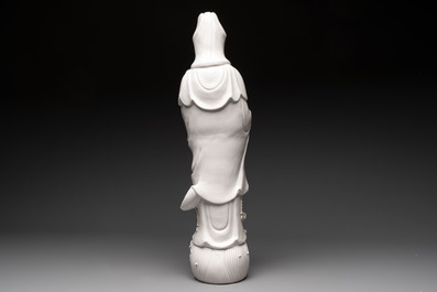 A large Chinese Dehua blanc de Chine standing Guanyin, 20th C.