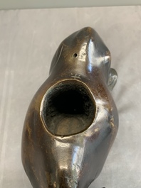 A Japanese gold-splashed bronze incense burner in the shape of an immortal riding a buffalo, ​​Kin San Sō On 金産宗音製造 mark, Meiji, 19th C.