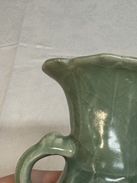 A Chinese Longquan celadon 'shou' vase with handles, Ming
