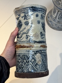 A large Annamese or Vietnamese blue and white inscribed two-piece altar vase, 16th C.