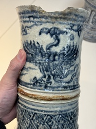 A large Annamese or Vietnamese blue and white inscribed two-piece altar vase, 16th C.
