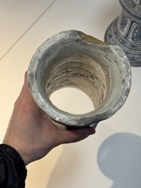 A large Annamese or Vietnamese blue and white inscribed two-piece altar vase, 16th C.