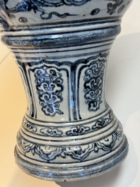 A large Annamese or Vietnamese blue and white inscribed two-piece altar vase, 16th C.