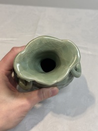 A Chinese Longquan celadon 'shou' vase with handles, Ming
