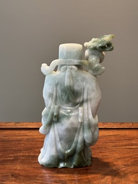 A Chinese celadon and white jade figure of Lu Xing, 20th C.