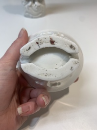 Two Chinese Dehua blanc de Chine wine cups and a figure of Liuhai, 18/19th C.