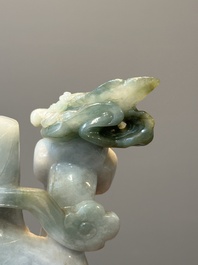 A Chinese celadon and white jade figure of Lu Xing, 20th C.