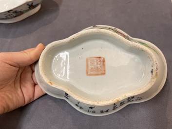 A varied collection of 15 Chinese famille rose and verte wares, 19/20th C.