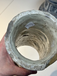 A large Annamese or Vietnamese blue and white inscribed two-piece altar vase, 16th C.