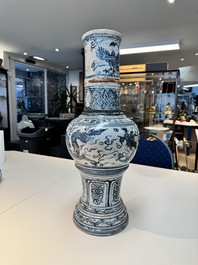 A large Annamese or Vietnamese blue and white inscribed two-piece altar vase, 16th C.