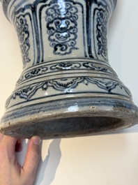 A large Annamese or Vietnamese blue and white inscribed two-piece altar vase, 16th C.