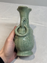 A Chinese Longquan celadon 'shou' vase with handles, Ming