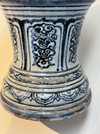 A large Annamese or Vietnamese blue and white inscribed two-piece altar vase, 16th C.