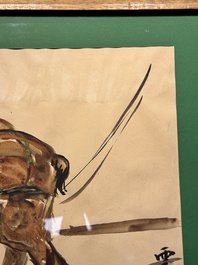 Sadji or Sha Qi (Sha Yinnian 1914-2005): 'Horses', watercolour on paper, signed