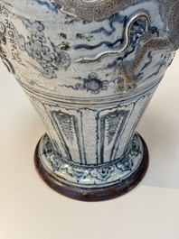 A large Annamese or Vietnamese blue and white inscribed altar vase, 16th C.