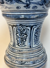 A large Annamese or Vietnamese blue and white inscribed two-piece altar vase, 16th C.
