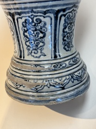 A large Annamese or Vietnamese blue and white inscribed two-piece altar vase, 16th C.