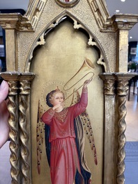 Attributed to C.L. Romoli: 'Trumpeting Angels', oil on panel, Italy, Neo-Gothic, 19th C.