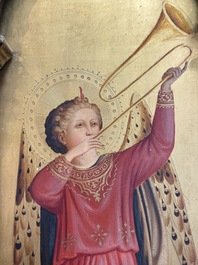 Attributed to C.L. Romoli: 'Trumpeting Angels', oil on panel, Italy, Neo-Gothic, 19th C.