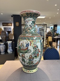 A large Chinese famille verte vase with narrative design, 19th C.