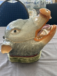 A rare Chinese famille rose 'boar head' tureen and cover, Qianlong