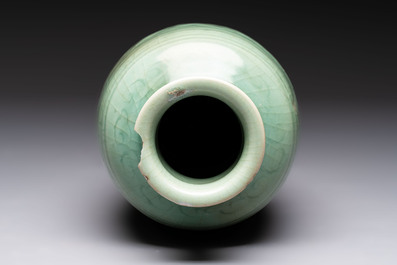 A Chinese Longquan celadon vase with incised floral design, Transitional period