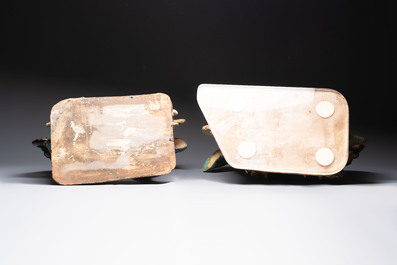 A pair of large Chinese polychrome-glazed Shiwan stoneware Buddhist lions, 19th C.