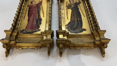 Attributed to C.L. Romoli: 'Trumpeting Angels', oil on panel, Italy, Neo-Gothic, 19th C.