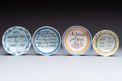 A varied collection of 13 Delftware saucers and bowls, 17/18th C.