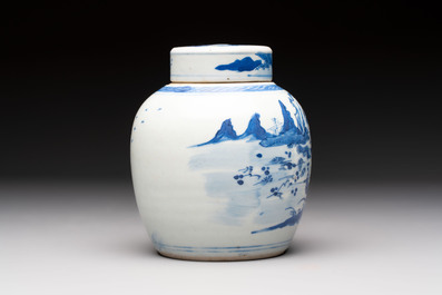 A Chinese blue and white Wang-Bu-style go stones or Yunzi 雲子 box, a four-tier stacking box and a covered jar, 19th C.