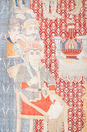 An exceptional and large embroidered silk 'Shahnameh' carpet, signed Musa Baft Tabriz, Tabriz, Iran, 20th C.