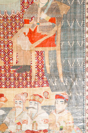 An exceptional and large embroidered silk 'Shahnameh' carpet, signed Musa Baft Tabriz, Tabriz, Iran, 20th C.