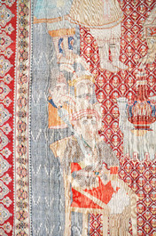 An exceptional and large embroidered silk 'Shahnameh' carpet, signed Musa Baft Tabriz, Tabriz, Iran, 20th C.