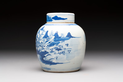 A Chinese blue and white Wang-Bu-style go stones or Yunzi 雲子 box, a four-tier stacking box and a covered jar, 19th C.