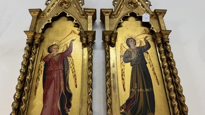 Attributed to C.L. Romoli: 'Trumpeting Angels', oil on panel, Italy, Neo-Gothic, 19th C.