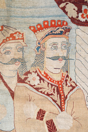 An exceptional and large embroidered silk 'Shahnameh' carpet, signed Musa Baft Tabriz, Tabriz, Iran, 20th C.