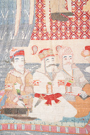 An exceptional and large embroidered silk 'Shahnameh' carpet, signed Musa Baft Tabriz, Tabriz, Iran, 20th C.