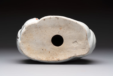 A Chinese verte biscuit vase, a sculpture of a fisherman and a Milefo Buddha, You Lin Ji 游林記造 and Zhu Mao Ji 朱茂記造 mark, 20th C.