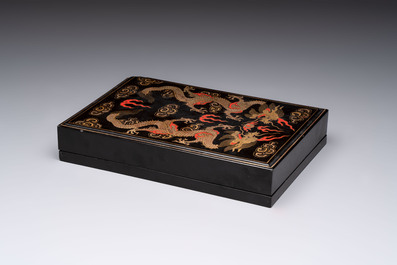 A set of eight Chinese 'Yu Zhi Min Sheng Zai Qin Shi 御製民生在勤詩' ink cakes with a gilt-lacquered 'dragon' box, Hu Kaiwen 胡開文 mark, 20th C.