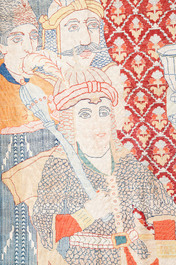 An exceptional and large embroidered silk 'Shahnameh' carpet, signed Musa Baft Tabriz, Tabriz, Iran, 20th C.