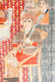 An exceptional and large embroidered silk 'Shahnameh' carpet, signed Musa Baft Tabriz, Tabriz, Iran, 20th C.