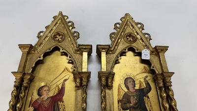 Attributed to C.L. Romoli: 'Trumpeting Angels', oil on panel, Italy, Neo-Gothic, 19th C.