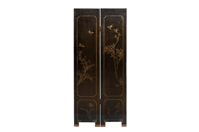 A Chinese precious-stone-inset gilt-lacquered four-panel 'Ba Jun Tu 八骏图' folding screen, 20th C.