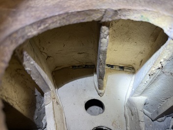 A large Chinese polychrome-glazed Shiwan stoneware figure of Guanyin, 19th C.