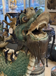 A large Chinese polychrome-glazed Shiwan stoneware dragon, 19th C.