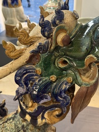 A pair of large Chinese polychrome-glazed Shiwan stoneware dragons, 19th C.