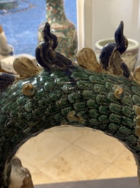 A pair of large Chinese polychrome-glazed Shiwan stoneware dragons, 19th C.